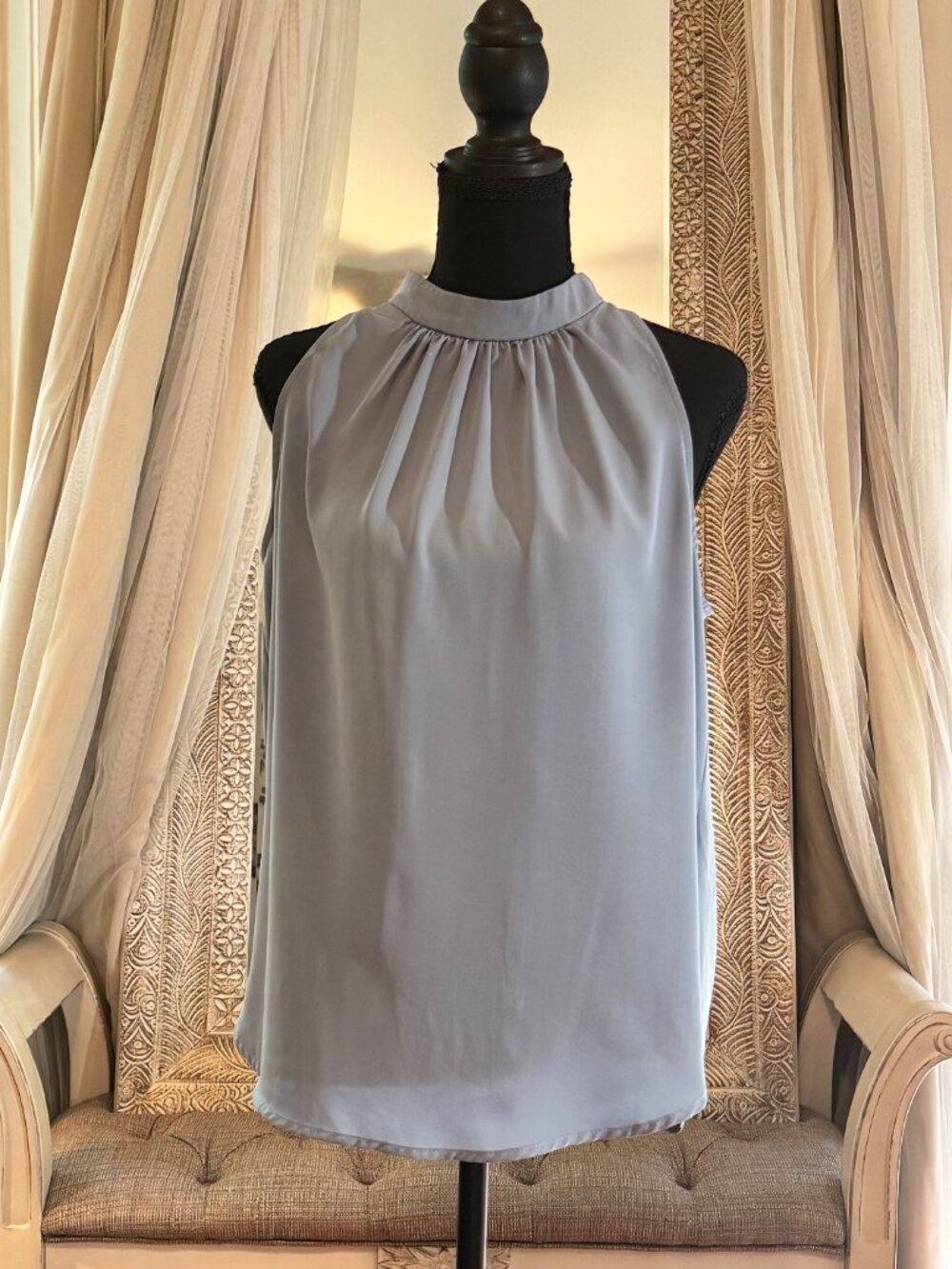 Halara Keyhole Back Halter Work Blouse Skyride Blue Size M - Picture 2 of 6